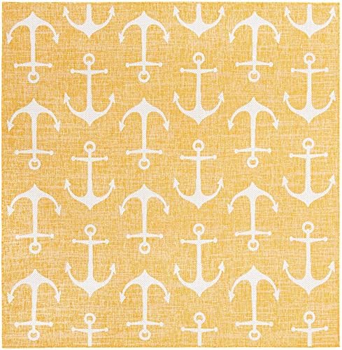 Unique Loom Outdoor Coastal Collection Area Rug - Ahoy (7' 10" Square, Yellow) - Image 2