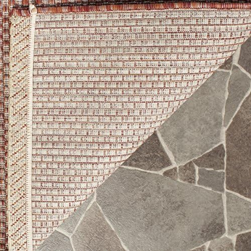SAFAVIEH Courtyard Collection 4' x 5'7" Red/Beige CY8521 Indoor/ Outdoor Waterproof Easy Cleaning Patio Backyard Mudroom Accent Rug - Image 4