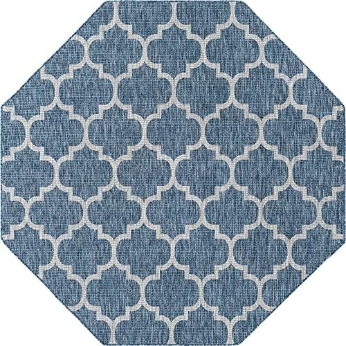 Unique Loom Outdoor Trellis Collection Area Rug - Trellis (Octagon 8' 0" x 8' 0", Navy Blue/ Ivory) - Image 3