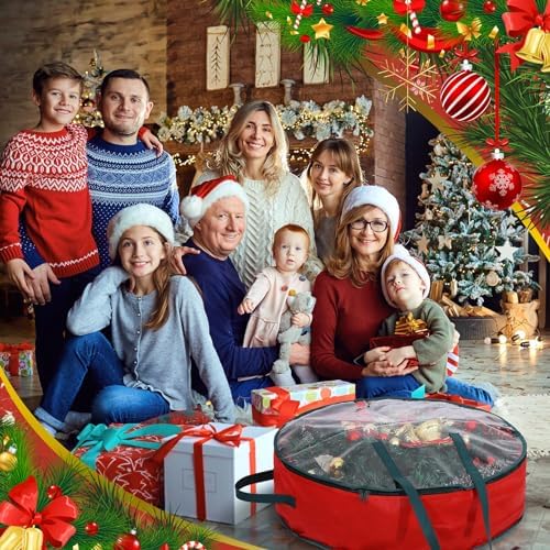 Shappy 12 Pcs Red Wreath Storage Bag Clear Wreath Box Storage Containers with Clear Window and Handle Garland Containers for Holiday Seasonal Bags (24 Inch) - Image 6