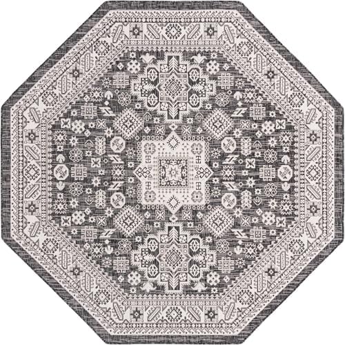 Rugs.com - Outdoor Aztec Rug – 8 Ft Octagon Charcoal Gray Indoor/Outdoor Rug – Weather-Resistant for Patios, Decks, and Porches - Image 3