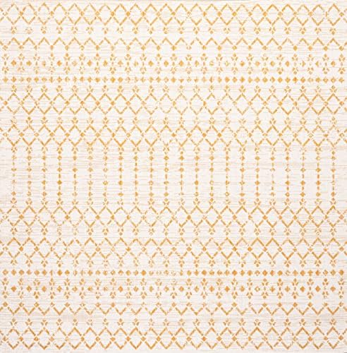 Eyely Moroccan Woven Square Rug 5X5 Cream/Yellow, Indoor Outdoor Rug - Image 3