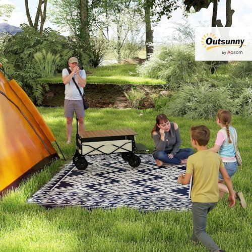 Outsunny Outdoor Rug for Patio Waterproof 8' x 10' Blue & White Rhombus - Image 2