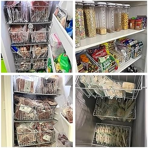 16Lx12Wx6H inch Wider Freezer Organizer Baskets Container, Refrigerator Metal Wire Storage Bins with Handles for Kitchen, Pantry, Cabinet, Closets - Pearl White（6 Packs - Image 3