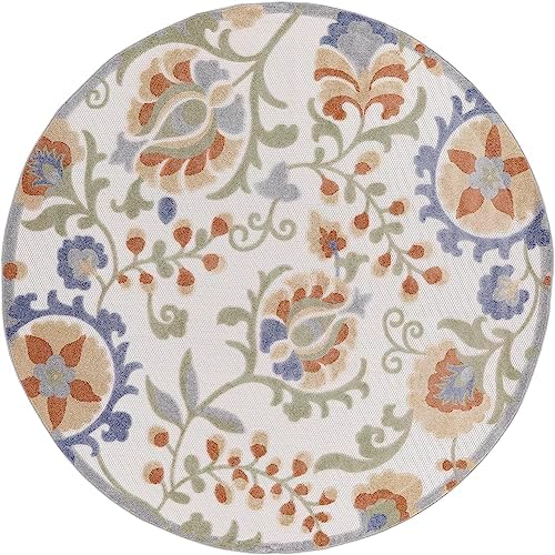 Nourison Aloha 63x63 Polypropylene Area Rug in Ivory and Blue - Image 4