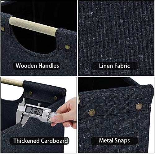 HOONEX Collapsible Storage Bins, 13x13x13in Storage Cubes Linen Fabric, 3 Pack, Storage Baskets with Wooden Carry Handles and Sturdy Heavy Cardboard, for Home, Office, Car, Nursery, Dark Grey - Image 4