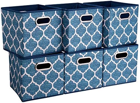 13x13x13 Inch Cube Storage Bins Blue Navy Foldable Grid Lantern Print Fabric Storage Basketes for Home Organizers Storage Drawer,QY-SC02-6 by HSDT