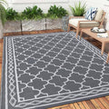 GlowSol Reversible Outdoor Rug 8x10 ft Clearance, Waterproof Outdoor Plastic Straw Rug with Carry Bag, Modern Geometric Patio Rug,RV Mat for Porch,Deck,Backyard,Camping,Balcony,Deck,Backyard,Grey by GLOWSOL