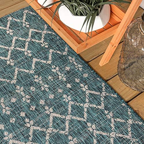 Eyely Moroccan Textured Weave Area Rug 6X9 Teal/Gray, Indoor Outdoor Rug - Image 6