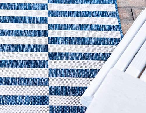 Unique Loom Outdoor Striped Collection Area Rug - Striped (4' 1" x 6' 1" Rectangle, Blue/Ivory) - Image 4