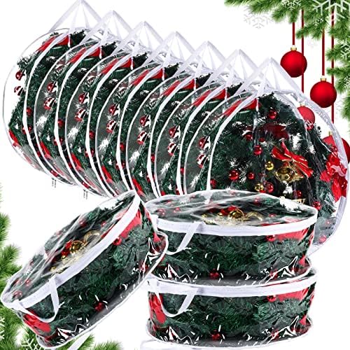Zhengmy 10 Pcs 30 Inch Christmas Wreath Storage Bags Transparent Wreath Storage Container Bulk Wreaths Box with Dual Zippers and Handles for Xmas Holiday Wreaths Garland by Zhengmy