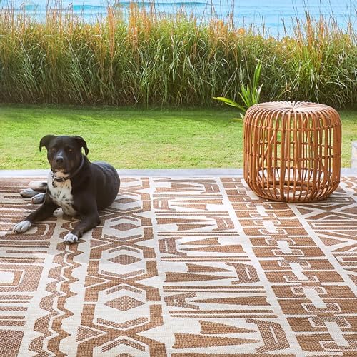 Gertmenian Indoor/Outdoor Kona Coast by Reyn Spooner Rug - 9x13 Extra Large, Stain & UV Resistant, Ideal for Deck, Patio, Poolside Rooms - Tribal, Light Brown, 46671 - Image 5