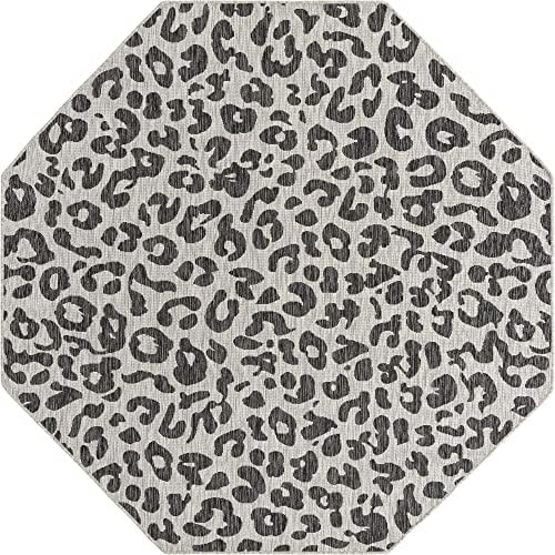 Unique Loom Outdoor Safari Collection Area Rug - Leopard (7' 10" Octagon, Light Gray/ Gray) - Image 3