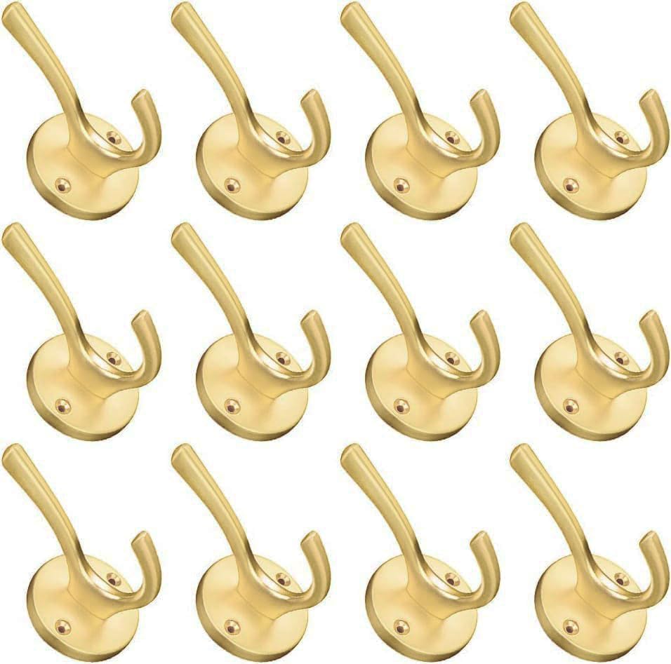 Coat Hooks for Hanging Coat Hooks for Wall Mounted Brass Wall Hooks Heavy Duty Brushed Robe Closet Hooks for Hanging Coats Entryway Metal Towel Hooks for Bathrooms (12, Gold) by ZUONAIHARDWARE
