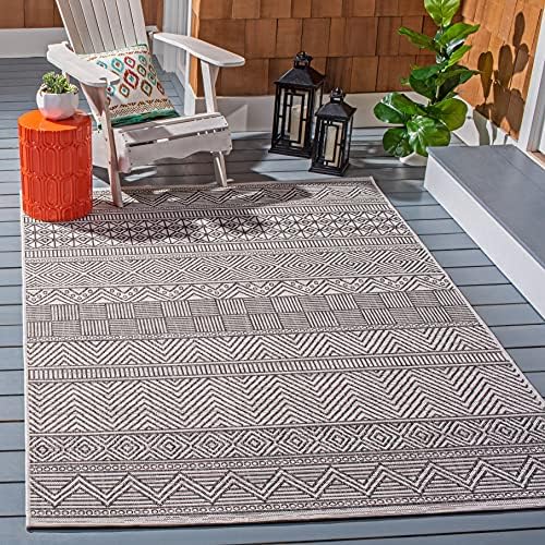 SAFAVIEH Washable Rug Outdoor Courtyard Collection - 8' x 10', Ivory & Black, Non-Shedding & Easy Cleaning, Ideal for Patio, Backyard, Mudroom, DIning Space (CY8196-53712) by Unknown