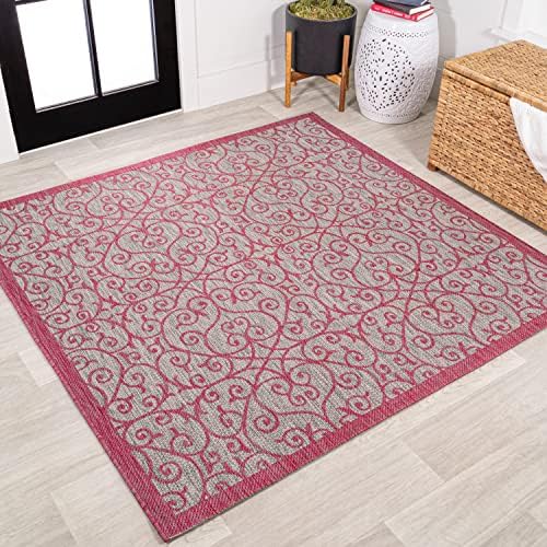 Eyely Filigree Weave Square Rug 5X5 Lt Gray/Fuchsia, Indoor Outdoor Rug by eyely