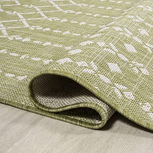 Eyely Moroccan Woven Area Rug 5X8 Light Green/Cream, Indoor Outdoor Rug - Image 7