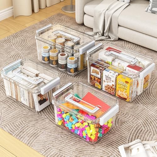 Plastic Storage Bins with Lids Stackable organization and Storage Containers for Organizing Snacks, Crafts, Tools Clear Storage Box with Latching handle(Clear, 2PCS-4.5QT 2PCS-8.5QT) - Image 2