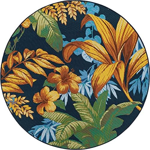 Unique Loom Outdoor Botanical Collection Area Rug - Calypso (5' 1" Round, Multi/ Light Blue) - Image 3