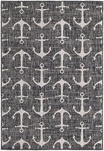 Unique Loom Outdoor Coastal Collection Area Rug - Ahoy (4' 1" x 6' 1" Rectangle, Charcoal/ Ivory) - Image 3