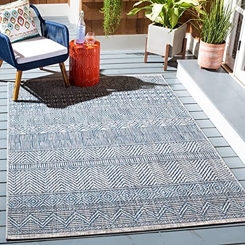 SAFAVIEH Washable Rug Outdoor Courtyard Collection - 2'7" x 5', Grey & Navy, Non-Shedding & Easy Cleaning, Ideal for Patio, Backyard, Mudroom (CY8196-36812) by Unknown