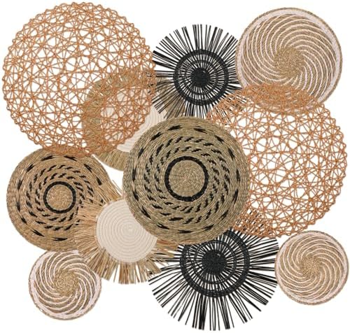 Tatuo 11 Pcs Boho Wall Basket Decor Bulrush Woven Wall Hanging Art Round Farmhouse Rustic Handmade Wicker for Summer Home, Bedroom, Living Room, Kitchen Decorations, Multi Sizes(Flower) by Tatuo