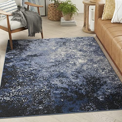 Nourison Home Passion Light Blue Black 6' x 9' Area Rug - Easy Clean, Non Shedding, Bed Room, Living Room, Dining Room, Kitchen (6' x 9') by NourisonHome