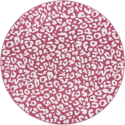 Unique Loom Outdoor Safari Collection Area Rug - Leopard (10' Round, Magenta/ Ivory) - Image 3