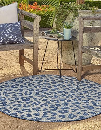 Unique Loom Outdoor Safari Collection Area Rug - Leopard (13' Round, Blue/ Gray) - Image 3