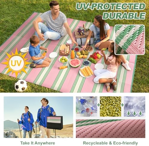 Lahome Striped Outdoor Rug 8x10 Patio Waterproof, Pink Outdoor Patio Rug - Image 2