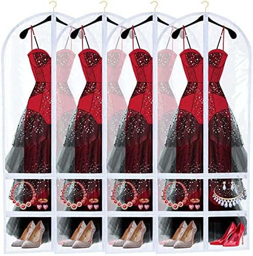 Sanwuta 4 Pcs Clear PVC Large Dance Garment Bags for Dancers Costume Long Garment Bag with 4 Zipper Pockets for Competitions(22.8 x 65 Inch,Clear) by Sanwuta