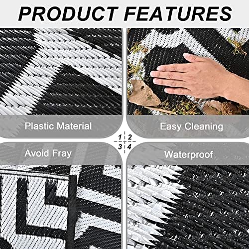 9' x 12' Plastic Straw Rug, Outdoor Patio Rug, RV Large Floor Mat for Outdoors, RV, Patio, Backyard, Deck, Picnic, Beach, Trailer, Camping, (Black&White | Parquet) - Image 7