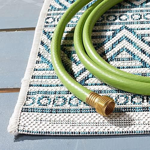 SAFAVIEH Washable Rug Outdoor Courtyard Collection - 8' x 10', Ivory & Turquoise, Non-Shedding & Easy Cleaning, Ideal for Patio, Backyard, Mudroom, DIning Space (CY8196-53512) - Image 4