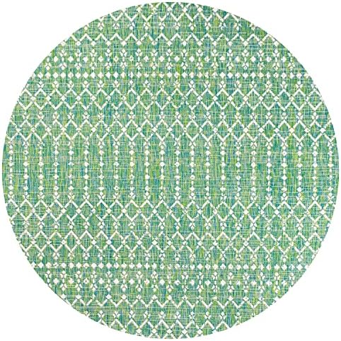 Eyely Moroccan Woven Round Rug 5 Ft Green/Cream, Indoor Outdoor Rug - Image 3