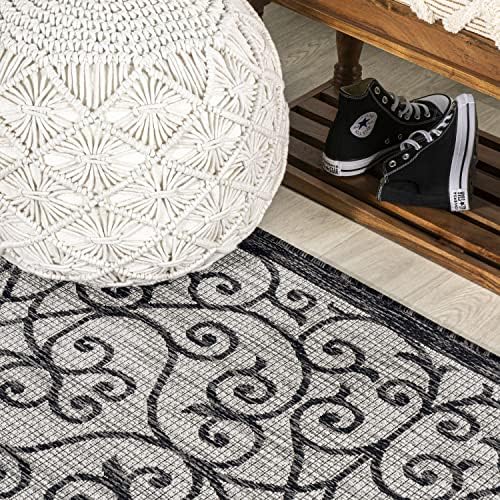 Eyely Filigree Weave Area Rug 8X10 Light Gray/Black, Indoor Outdoor Rug - Image 7