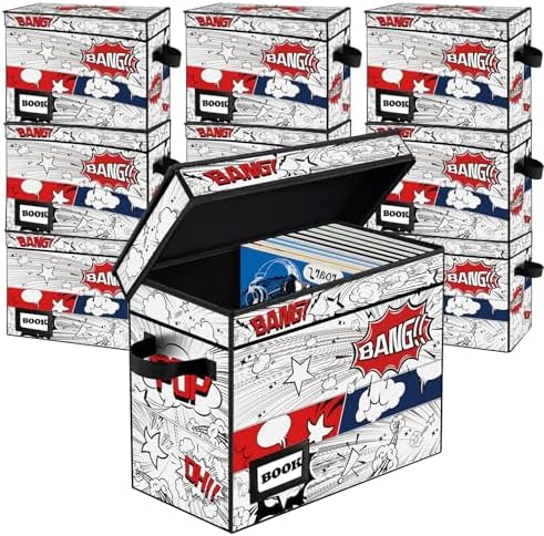 10 Pack Comic Book Storage Box, 15.8" X 7.8" X 11.8", Heavy Duty Collapsible Holds 160-180 Comic Book Bin Container Holder Shelf (Cartoon Clock) by YNSZAS