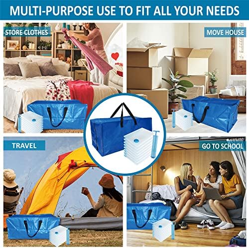 16 Pack Heavy Duty Extra Large Moving Bags with Backpack Straps & Large Vacuum Storage Bags Moving Supply Combo, Moving Totes with Handles & Zippers for Space Saving, Fold Flat, Includes Vacuum Bags - Image 7