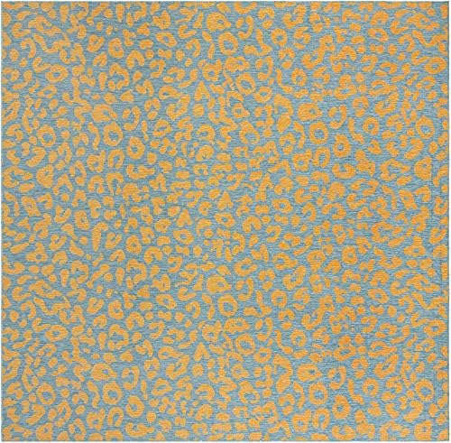Unique Loom Outdoor Safari Collection Area Rug - Leopard (13' Square, Blue Yellow/ Blue) - Image 2