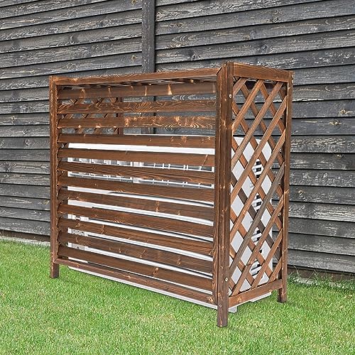 Air Conditioner Privacy Screen, 39.4" L x 16.9" W x 36" H Retro Wood Air Conditioner Fence, Free Standing Rectangular Trash Can Screens A/C Fence for Outside Unit Brown, Easy to Install - Image 3
