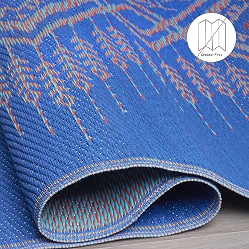 Fab Habitat Outdoor Rug - Waterproof, Fade Resistant, Crease-Free, Reversible - Premium Recycled Plastic - Boho Southwestern - Patio, Porch, Deck, Balcony - Jodhpur - Multi Blue - 5 x 8 ft - Image 5