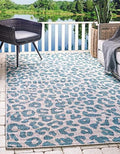 Unique Loom Outdoor Safari Collection Area Rug - Leopard (7' 1" x 10' Rectangle, Teal/ Ivory) by UniqueLoom