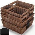 Marsui 9 Pcs Wicker Storage Baskets for Pantry Organization with Handle Labels Handwoven Multi-size Dark Brown Small Organizer Baskets Storage Bin Container for Shelves Closet Toilet Christmas Holiday by Marsui