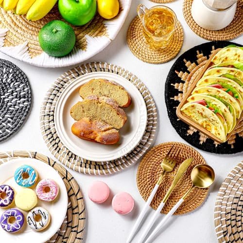 11 Pcs Boho Hanging Wall Basket Decor Handmade Woven Basket Wall Decorative Boho Wicker Baskets Placemats Round Farmhouse Bulrush Art for Rustic Home Decorations Christmas Gift(Stylish) - Image 6