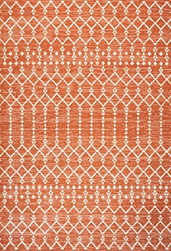 Eyely Moroccan Textured Weave Area Rug 3X5 Orange/Cream, Indoor Outdoor Rug - Image 3