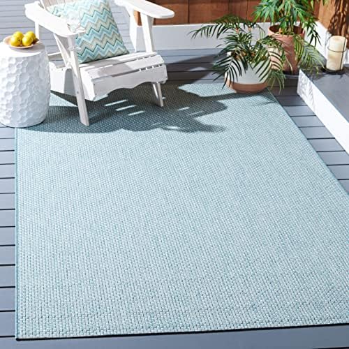 SAFAVIEH Courtyard Collection 4' x 4' Square Aqua/Grey CY8521 Indoor/ Outdoor Waterproof Easy Cleaning Patio Backyard Mudroom Accent Rug by Unknown