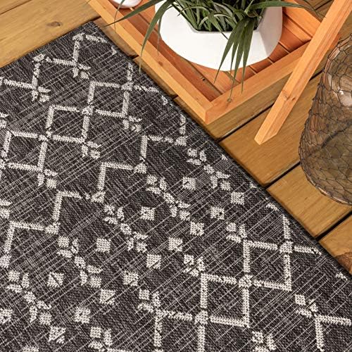 Eyely Moroccan Textured Weave Round Rug 6 Ft Black/Gray, Indoor Outdoor Rug - Image 5