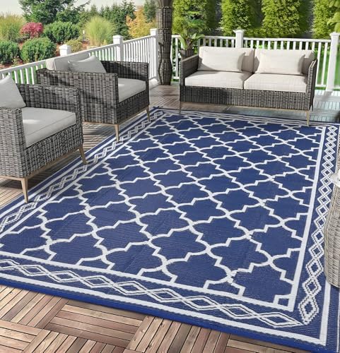 GlowSol Outdoor Rug 8x10 Waterproof Outdoor Plastic Straw Rug for Camping with Carry Bag, Reversible Easy Cleaning Portable Patio Rugs Mat Outside Carpet for RV Patio Backyard Deck Picnic,Dark Blue - Image 4
