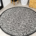Eyely Filigree Weave Round Rug 5 Ft Light Gray/Black, Indoor Outdoor Rug by eyely