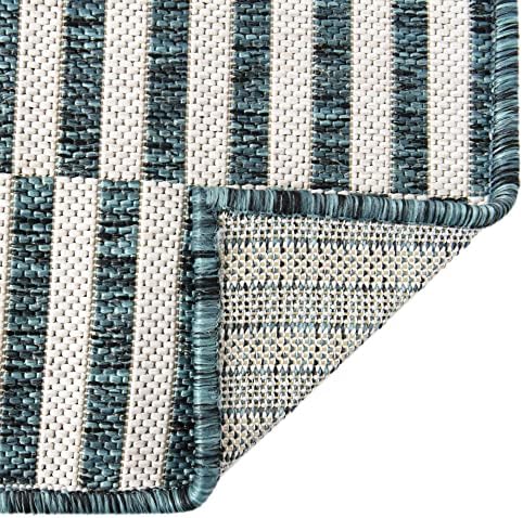 Unique Loom Outdoor Striped Collection Area Rug - Striped (2' x 6' 1" Runner, Teal/Ivory) - Image 7