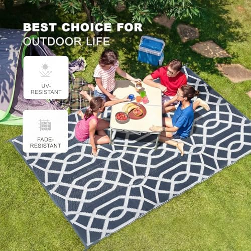 wikiwiki Outdoor Rug, 8x10ft Waterproof Reversible Mat Indoor Outdoor Rugs Carpet, Small Area Rug Plastic Straw Rug for Patio Deck Balcony Pool RV Camping Beach Picnic, Grey, Rugscape Series - Image 4